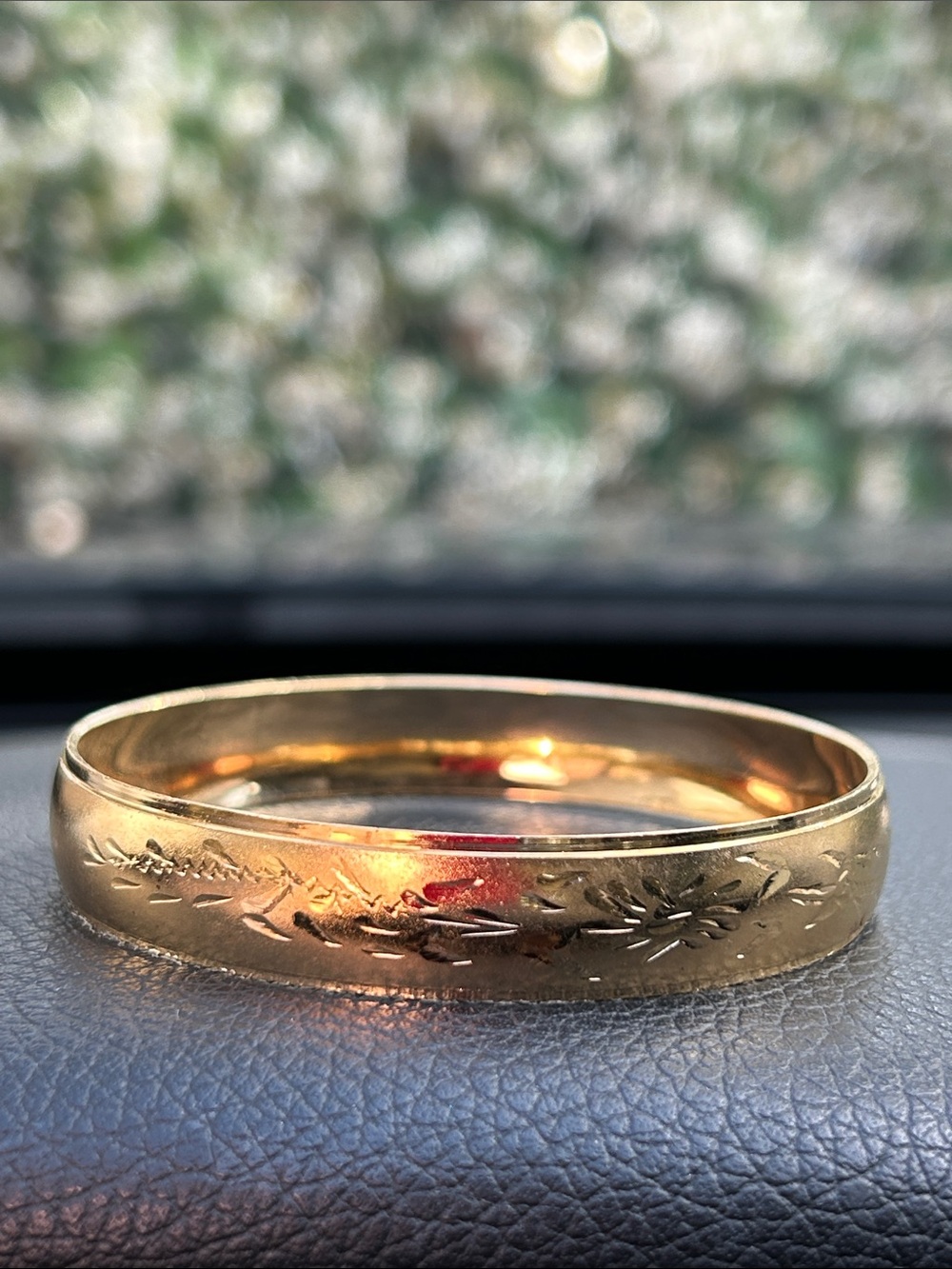 14K Gold Plated Engraved Women's Bangle Bracelet 7”
